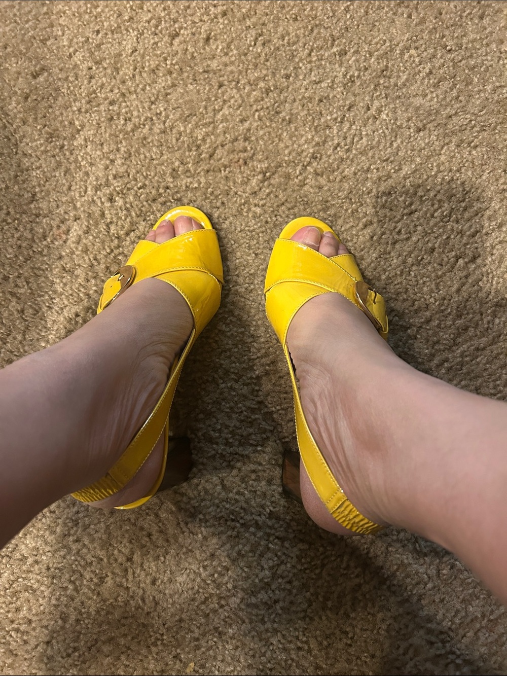 bettye muller Bright Yellow Slingback Peep-Toe Heels